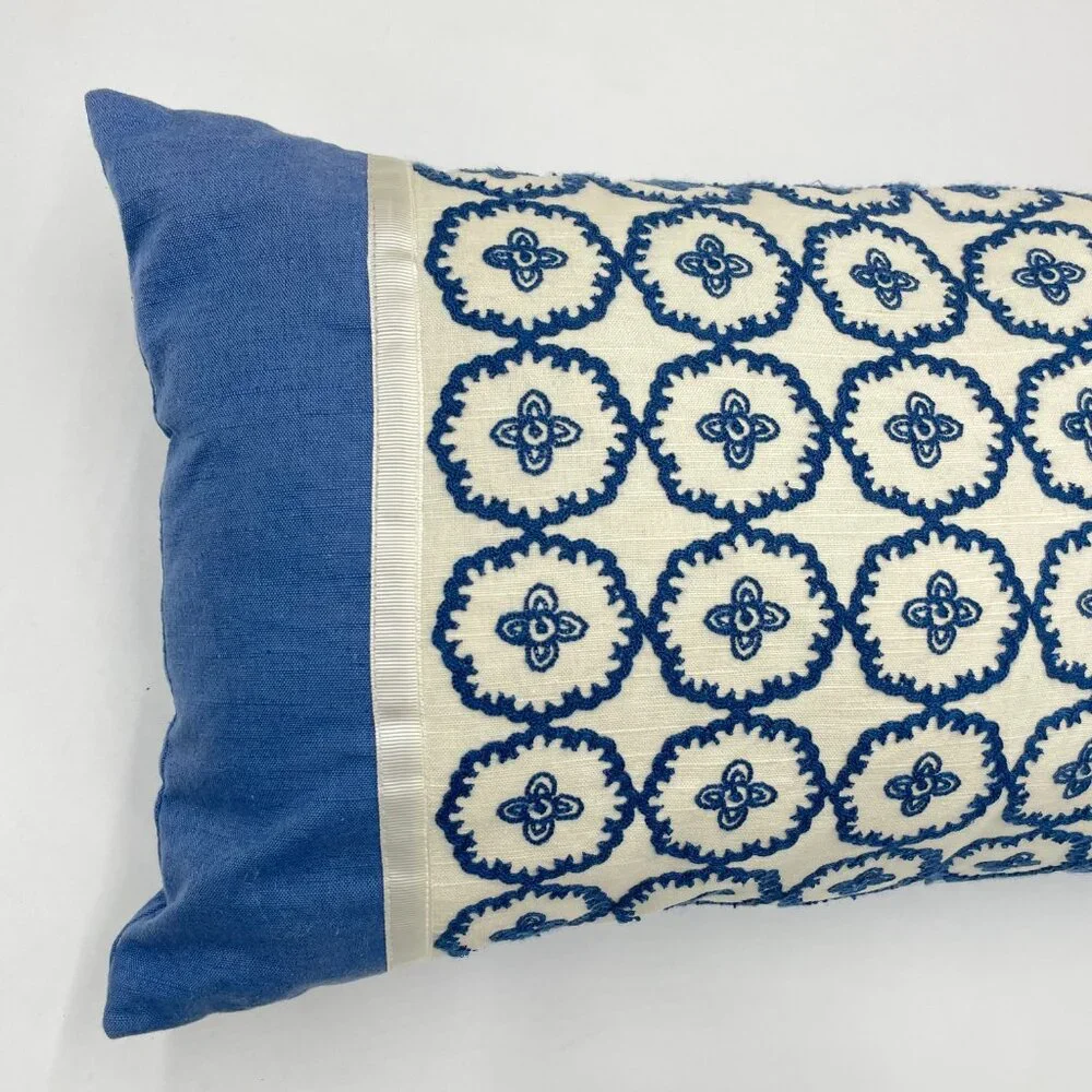 Decorative Cushion Embroidered Pillow Blue White Pattern Home Decor‎ Living Room